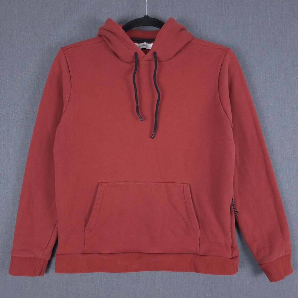 Hill City Heavyweight Fleece Hoodie Mens Large‎ Red Pullover Sweatshirt